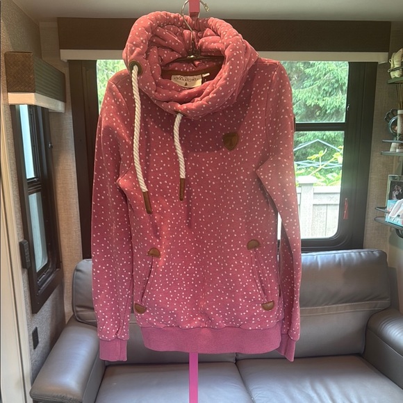 WANAKOME Pink Polka Dot Hoodie with Drawstring Small - Picture 1 of 9